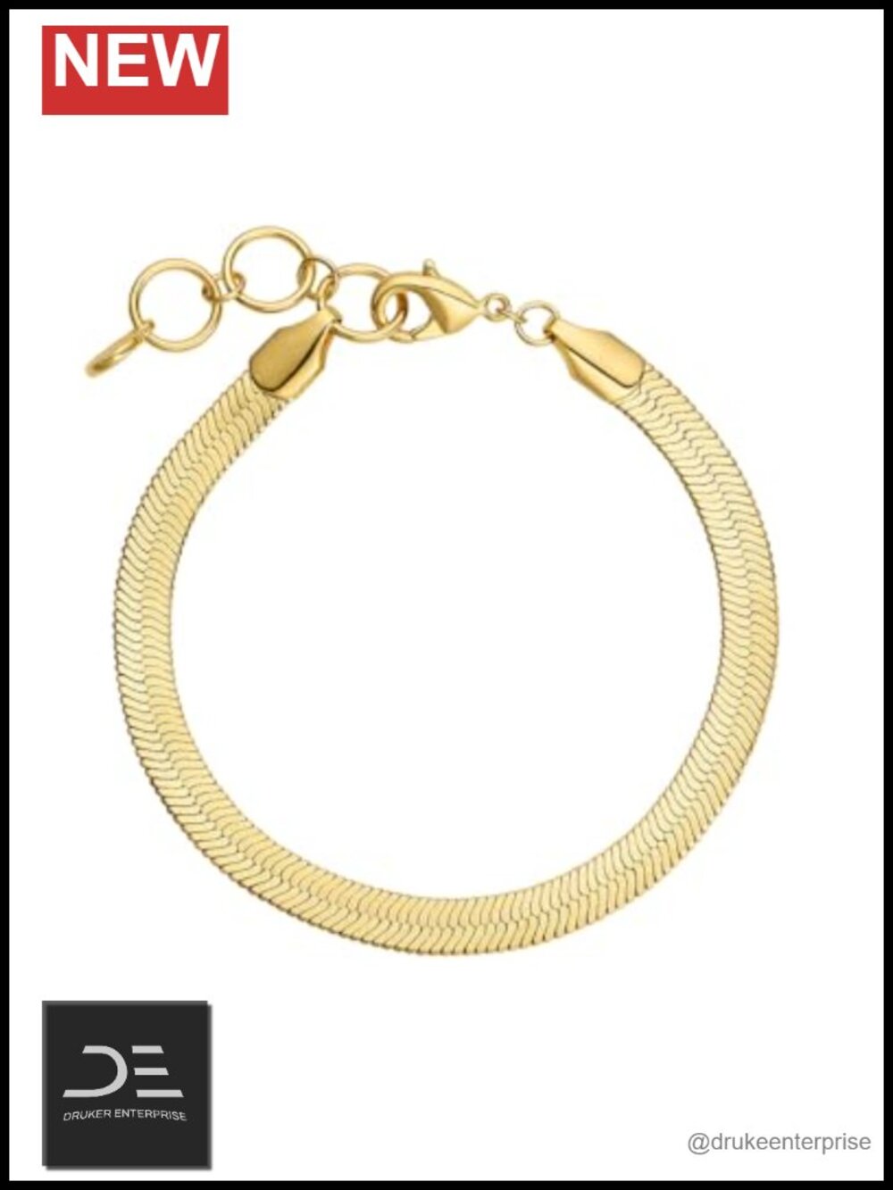 18k Gold-Plated Brass Adjustable Herringbone Link Bracelet